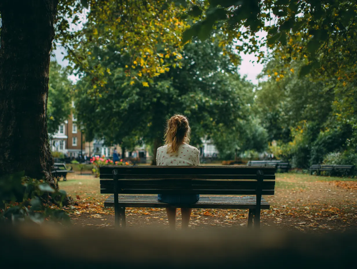 Woman alone in public park.